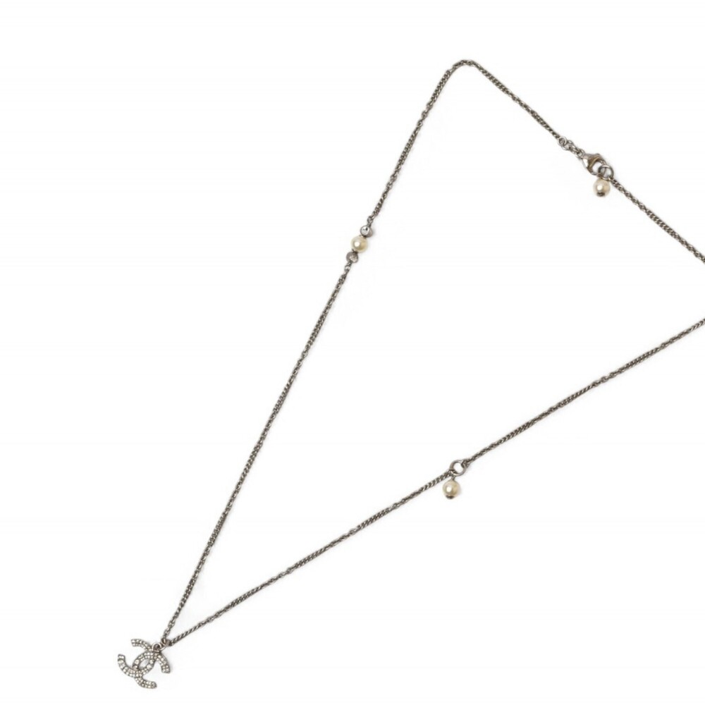 CHANEL Silver Pearl Logo Necklace - Picture 6 of 10